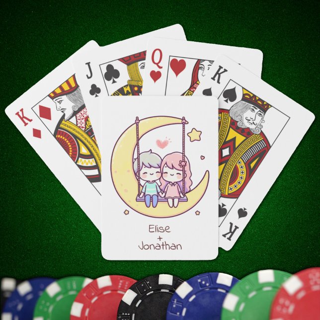 Baraja De Cartas Dulce Chibi Personalizada Moon Swing Pareja (Sweet Personalized Chibi-Style Moon Swing Couple Playing Cards)