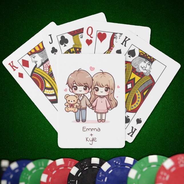 Baraja De Cartas Dulce Chibi Personalizada Teddy Bear Pareja (Sweet Personalized Chibi-Style Teddy Bear Couple Playing Cards)