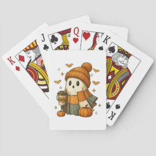 Baraja De Cartas Dulce Fantasma Bebiendo Café Halloween