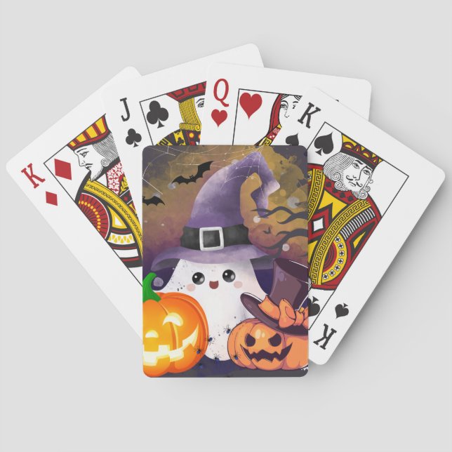 Baraja De Cartas Dulce Fantasma de Halloween con Sombrero de Bruja  (Reverso)