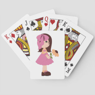 Baraja De Cartas Dulce Niña Con Flor Vestido Rosa