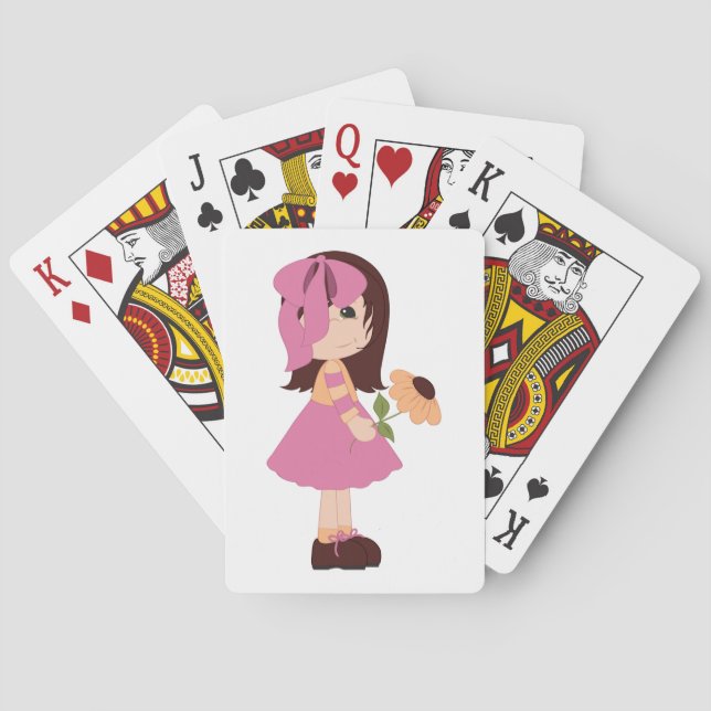 Baraja De Cartas Dulce Niña Con Flor Vestido Rosa (Reverso)