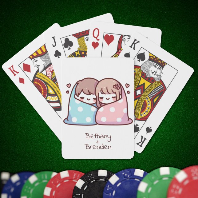Baraja De Cartas Dulce Pareja de Amortiguamiento Personalizada Chib (Sweet Personalized Chibi-Style Snuggle Couple Playing Cards)