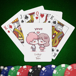 Baraja De Cartas Dulce Pareja de Besado Personalizada Chibi Estilo