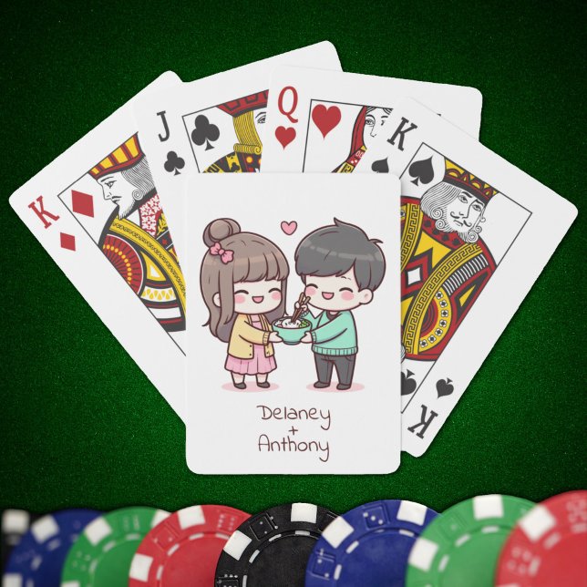Baraja De Cartas Dulce Pareja de Dumping Personalizada Chibi Estilo (Sweet Personalized Chibi-Style Dumpling Couple Playing Cards)