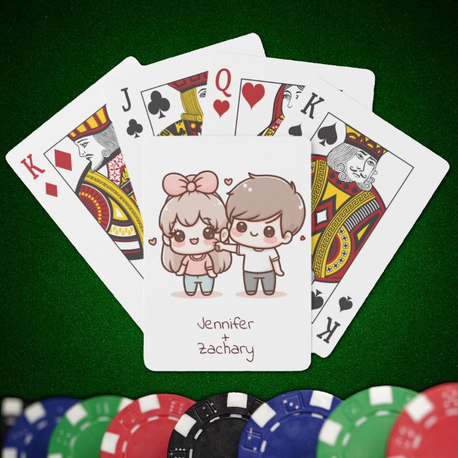 Baraja De Cartas Dulce Pareja de Flirting Personalizada Chibi (Sweet Personalized Chibi-Style Flirting Couple Playing Cards
)