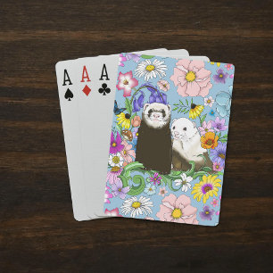 Baraja De Cartas Dulces Ferrets Azules Caprichosos con Flores Parej