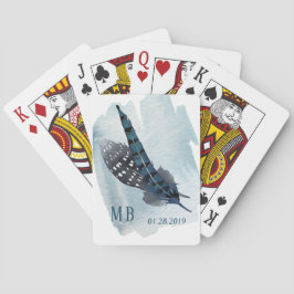 Baraja De Cartas Dusty Blue Bohemian Feather Watercolor
