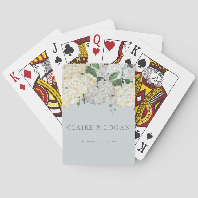 Baraja De Cartas Dusty Blue Hydrangea Boda (Reverso)