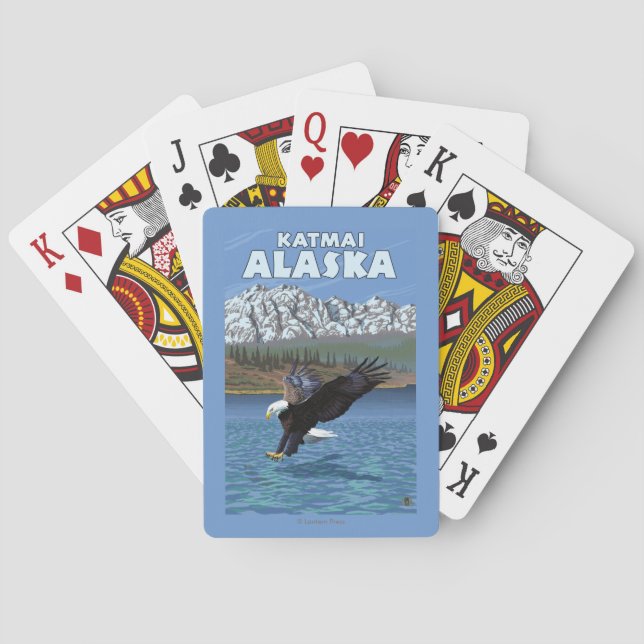 Baraja De Cartas Eagle calvo que se zambulle - Katmai, Alaska (Reverso)