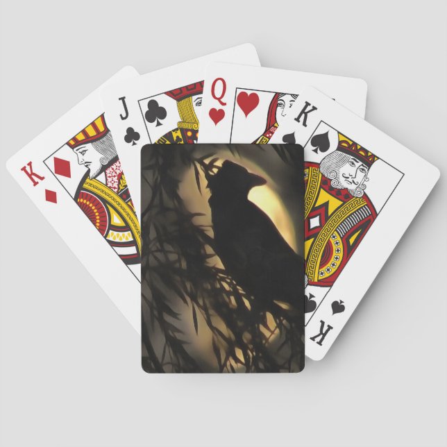 Baraja De Cartas Eerie Raven Silhouette Contra Una Luna Brillante (Reverso)