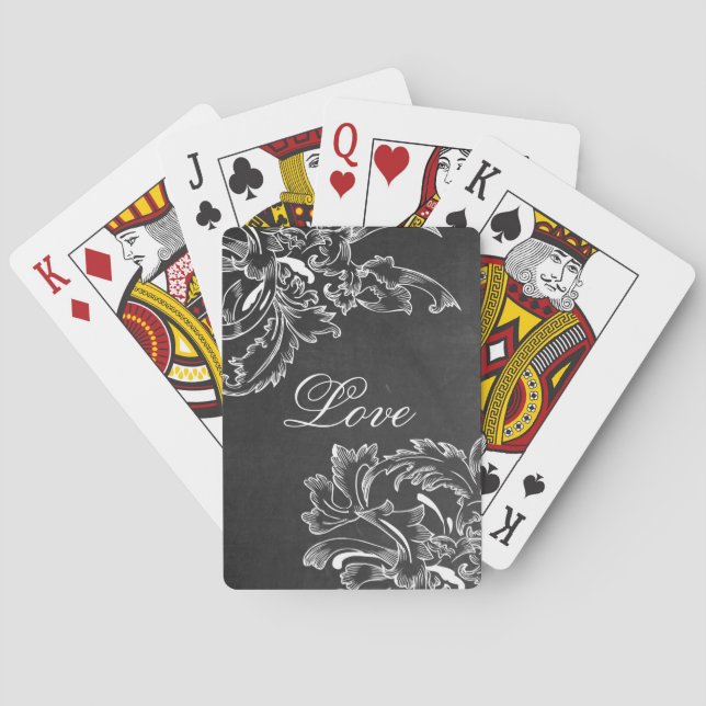 Baraja De Cartas efectos de tiza de pizarra negra florida a mano (Reverso)