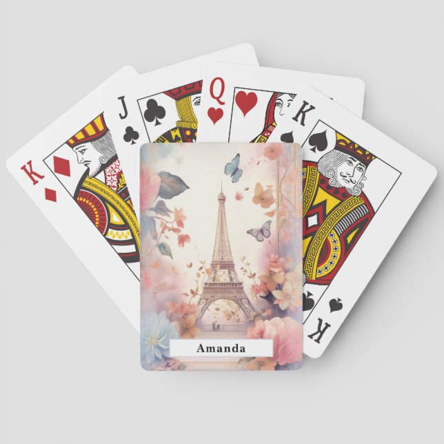 Baraja De Cartas Eiffel Tower Butterflies and Flowers (Reverso)