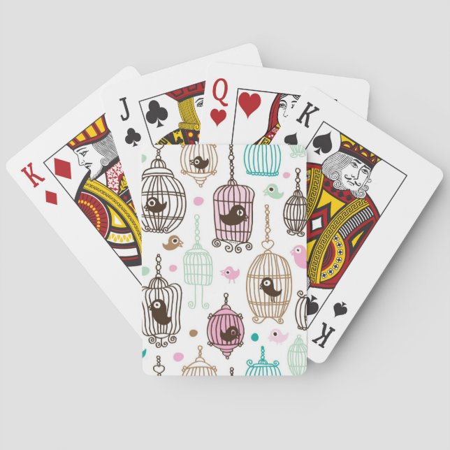 Baraja De Cartas el amor de la jaula de pájaros embroma el modelo (Reverso)