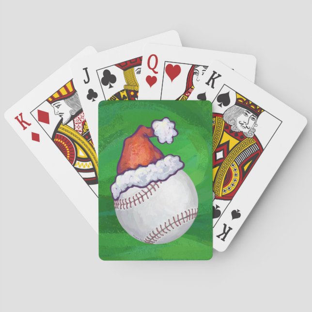 Baraja De Cartas El béisbol en Santa Hat en Green (Reverso)