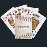 Baraja De Cartas El béisbol vintage personalizado<br><div class="desc">Una foto de una vieja pelota de béisbol proporciona el fondo para estas cartas de juego personalizadas. Añade tu nombre con una fuente de sans serif grunge angustiada a una sombra de marrón rojizo que coincida con el punto. Ideal para jugar al béisbol o para practicar deportes en la lista...</div>