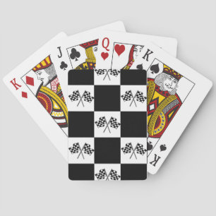Baraja De Cartas El coche de carreras a cuadros de los ganadores de