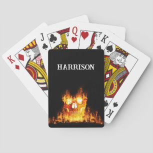 Baraja De Cartas El cráneo flameante llama al monograma del círculo