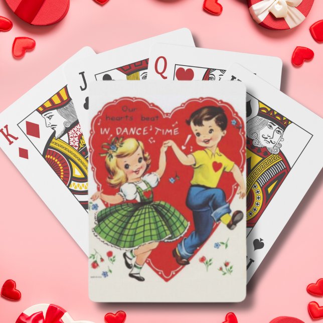 Baraja De Cartas El día de San Valentín de baile retro vintage para (Retro Vintage Kids Dancing Valentine's Day Playing Cards)