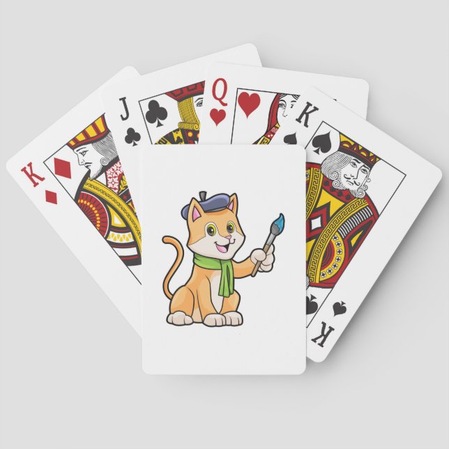 Baraja De Cartas El gato como pintador con pincel y bufanda (Reverso)