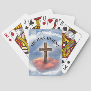 Baraja De Cartas Él Ha Resucitado Cruz Áspera Con Nubes
