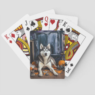 Baraja De Cartas El Husky Siberiano Calabaza Halloween Scary