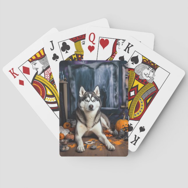 Baraja De Cartas El Husky Siberiano Calabaza Halloween Scary (Reverso)