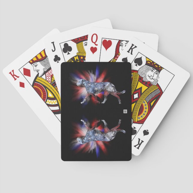 Baraja De Cartas El lobo irlandés patriótico rojo blanco y azul (Reverso)