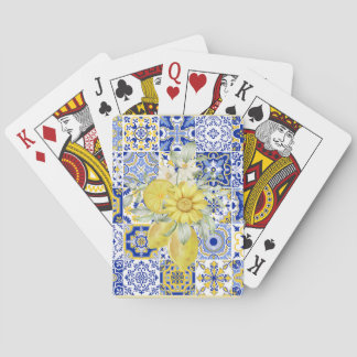 Baraja De Cartas El mosaico florece en azul y amarillo