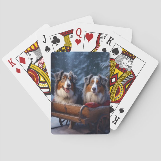 Baraja De Cartas El pastor australiano Snowy Sleigh Navidades Decor (Reverso)