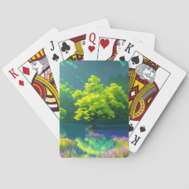 Baraja De Cartas El reflejo del árbol verde delgado