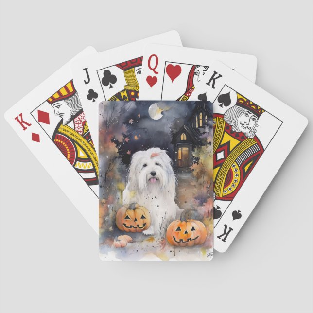 Baraja De Cartas El viejo perro pastor inglés de Halloween con cala (Reverso)
