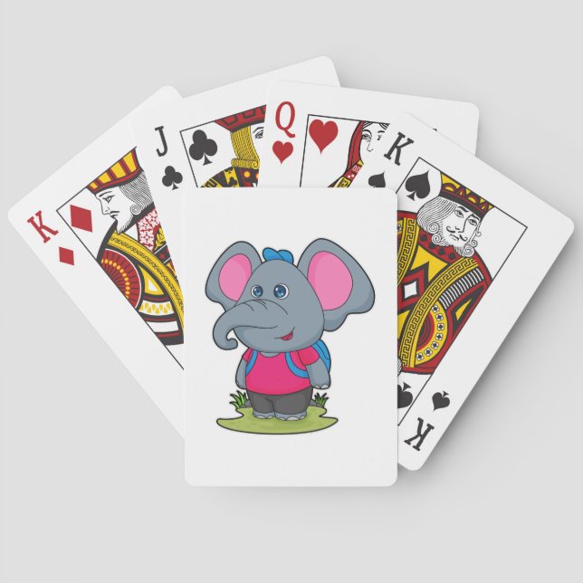 Baraja De Cartas Elefante como excursionista con mochila (Reverso)