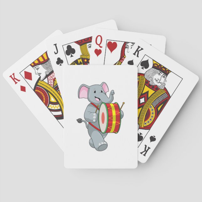 Baraja De Cartas Elefante como músico con tambor (Reverso)