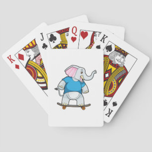 Baraja De Cartas Elefante como Skater con Skateboard