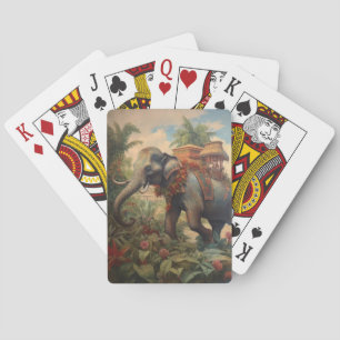 Baraja De Cartas Elefante de escena botánica vintage con howdah