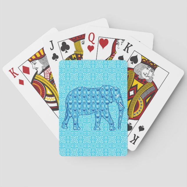 Baraja De Cartas Elefante de flores de Lotus - turquesa (Reverso)