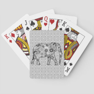 Baraja De Cartas elefante de remolino fractal - gris, negro y blanc