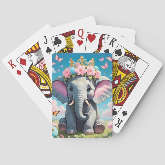 Baraja De Cartas Elefante lindo con una corona de flores (Reverso)