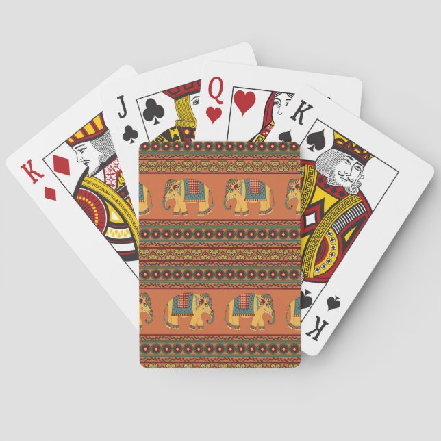 Baraja De Cartas Elefantes Indios, Naranjas Tradicionales Sin Marea (Reverso)
