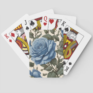Baraja De Cartas Elegancia Azul: Rosas Provinciales Antiguas en Flo
