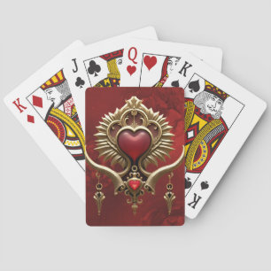 Baraja De Cartas Elegancia en rojo luster con un corazón ornamentad