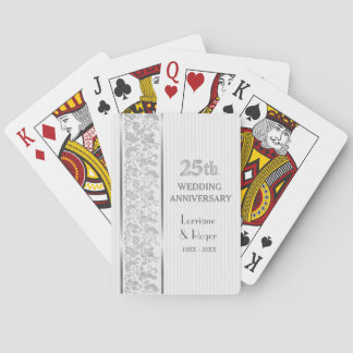 Baraja De Cartas Elegancia floral plateada 25º aniversario Boda