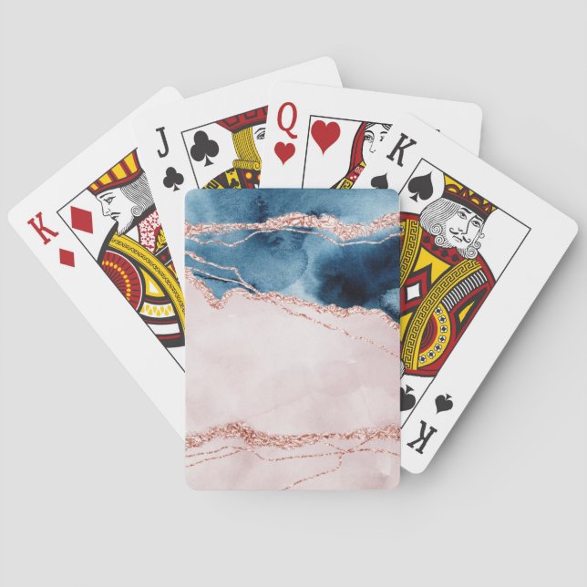 Baraja De Cartas Elegancia mística | Agante de oro azul y Rosa Verd (Reverso)