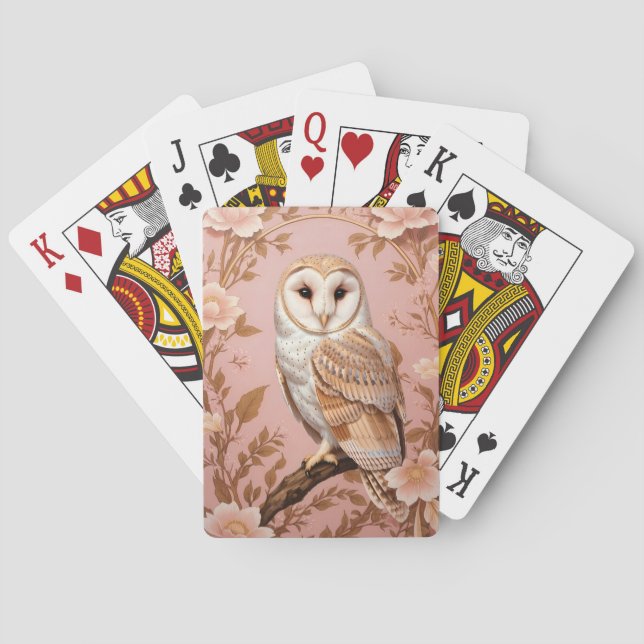 Baraja De Cartas Elegant Barn Owl Pink and Gold Floral  (Reverso)