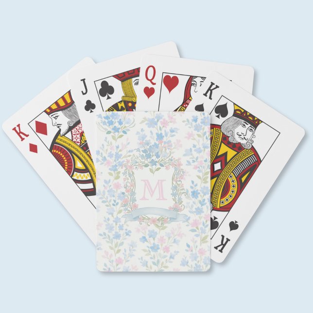 Baraja De Cartas Elegant Floral Monogram (preppy pretty grandmillennial floral monogram initial personalized playing cards)