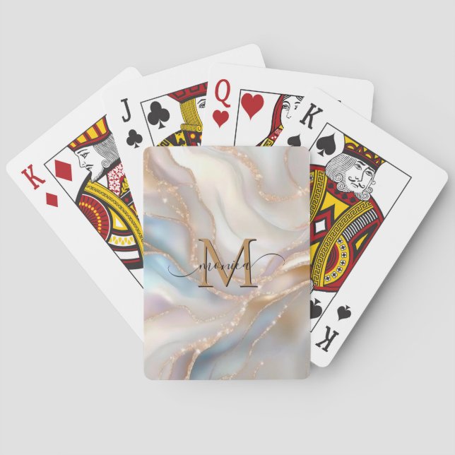 Baraja De Cartas Elegant Gold and Nacre Monogram Name Personalized (Reverso)