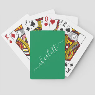 Baraja De Cartas Elegant Kelly Verde Nombre en Script Personalizado