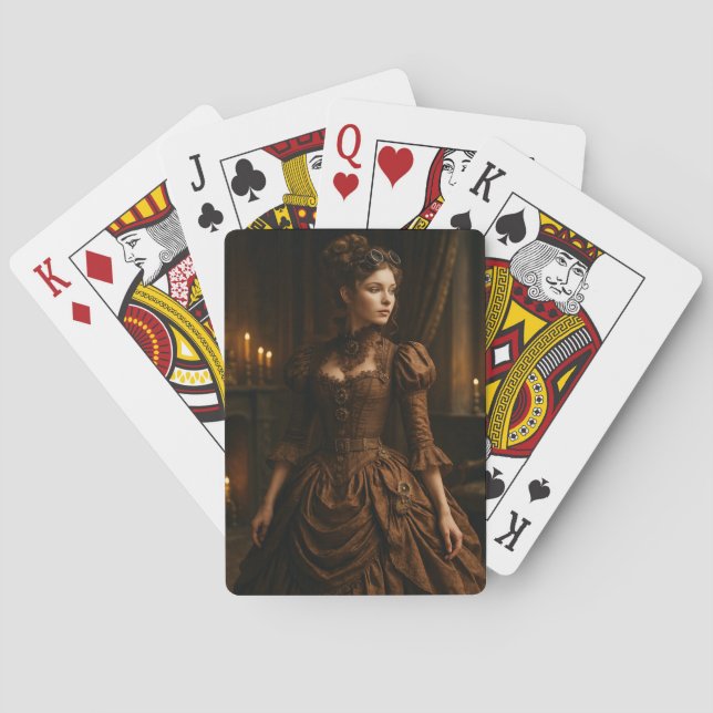 Baraja De Cartas Elegant Steampunk Victorian Lady in Brown  (Reverso)