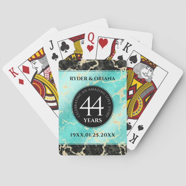 Baraja De Cartas Elegante 44° Aniversario Boda Turquesa (Reverso)